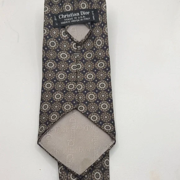 Vtg Christian Dior Men's Tie Black and Cream Circle Pattern 56.6” X 3.6” in - Picture 2 of 2